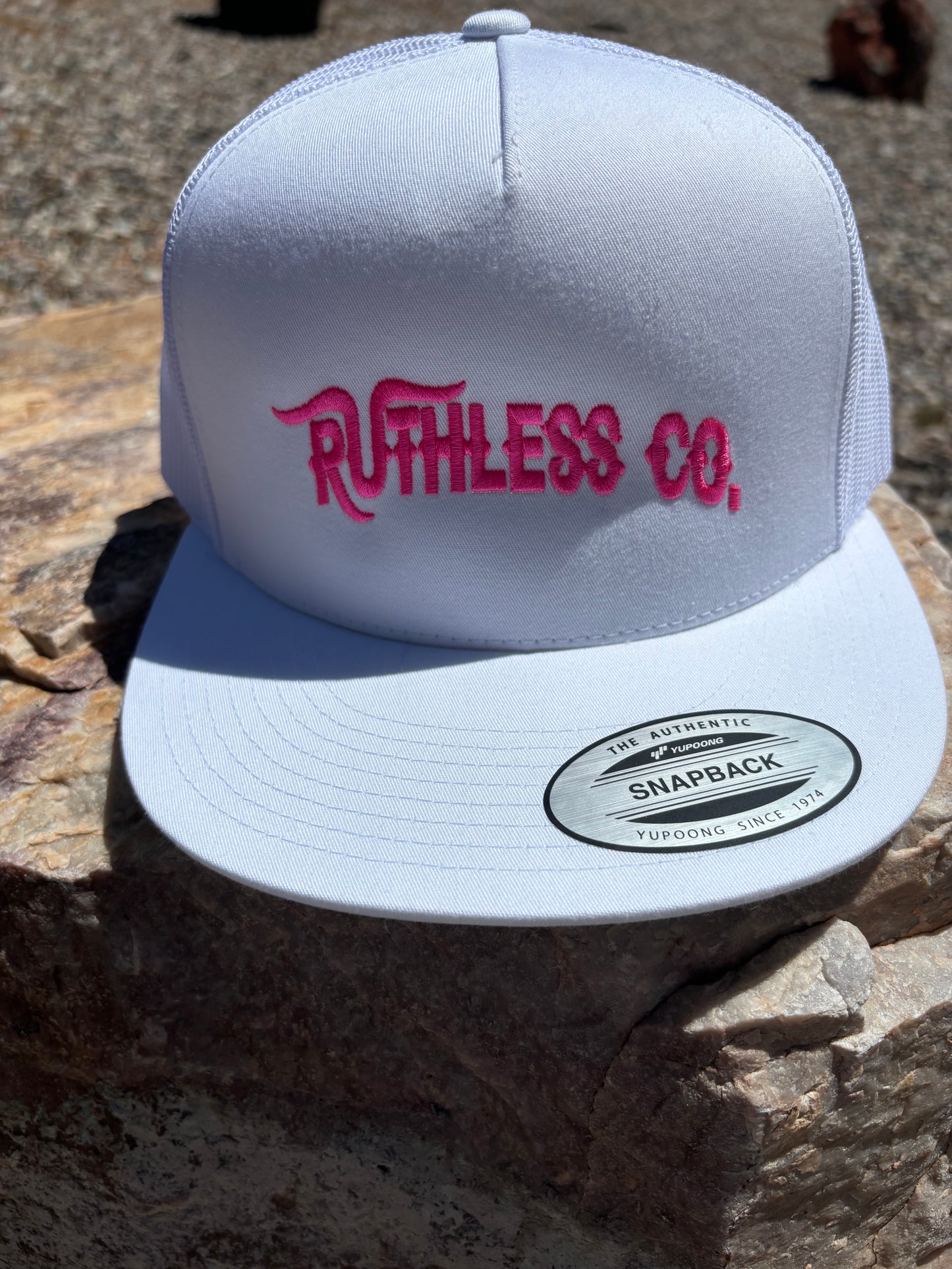 White-Large Pink Embroidered Hat