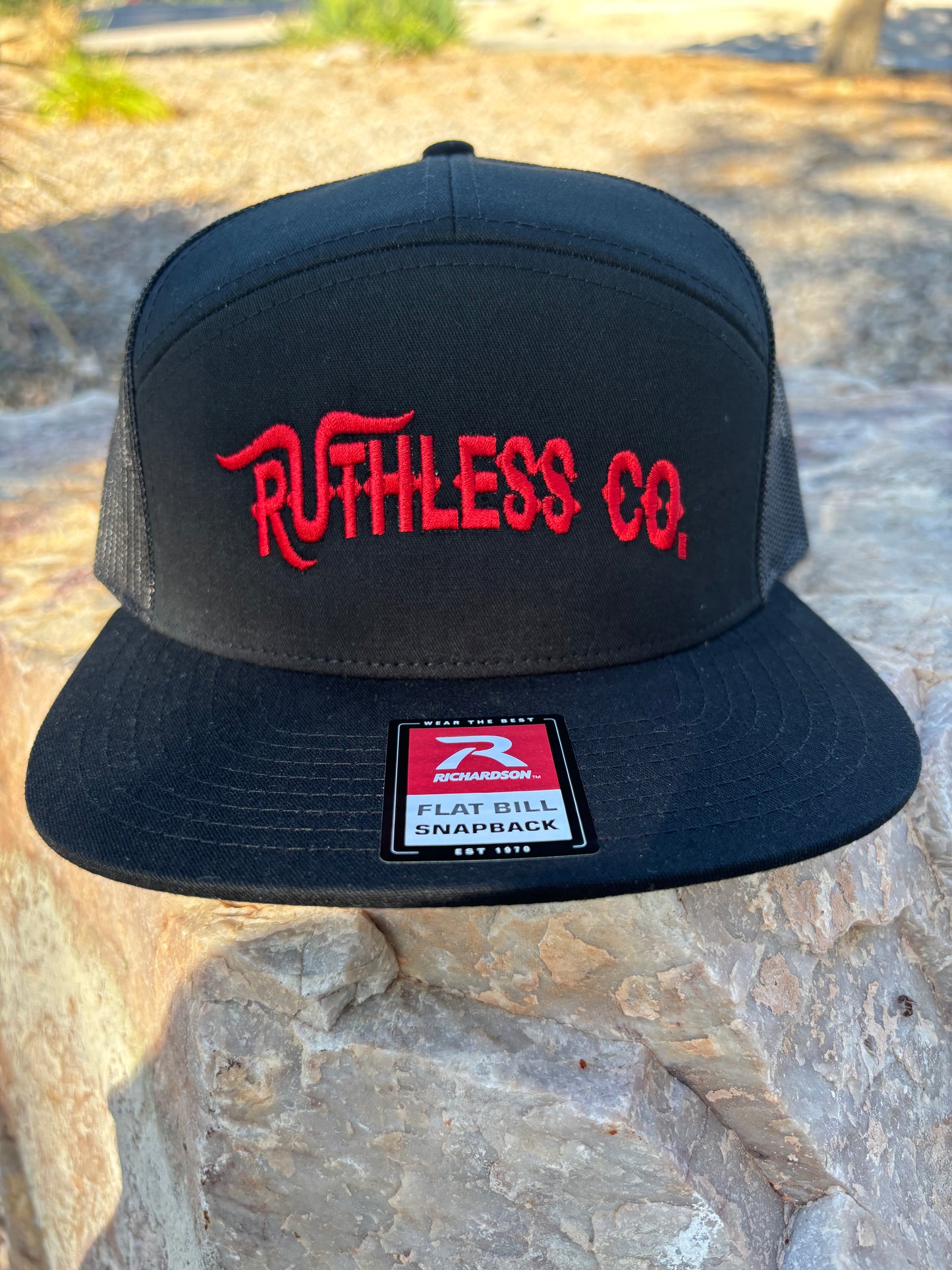 Large Red Embroidered Black Hat